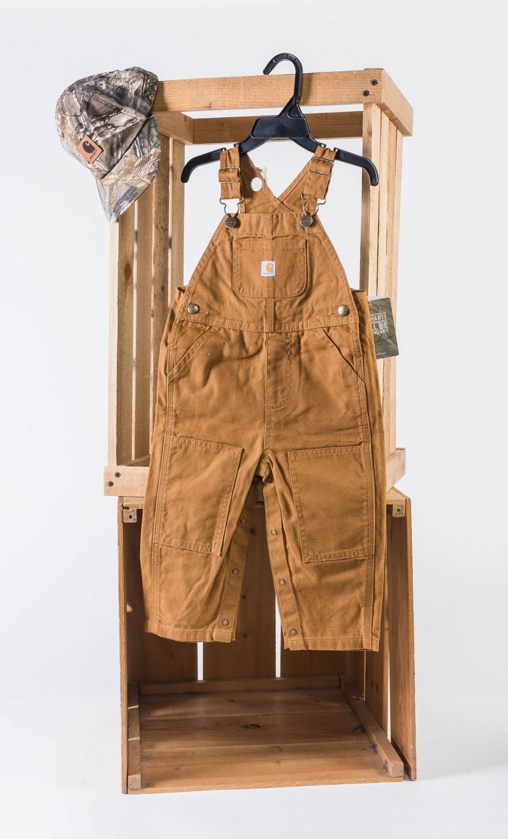 Carhartt Overalls and Camo Hat
