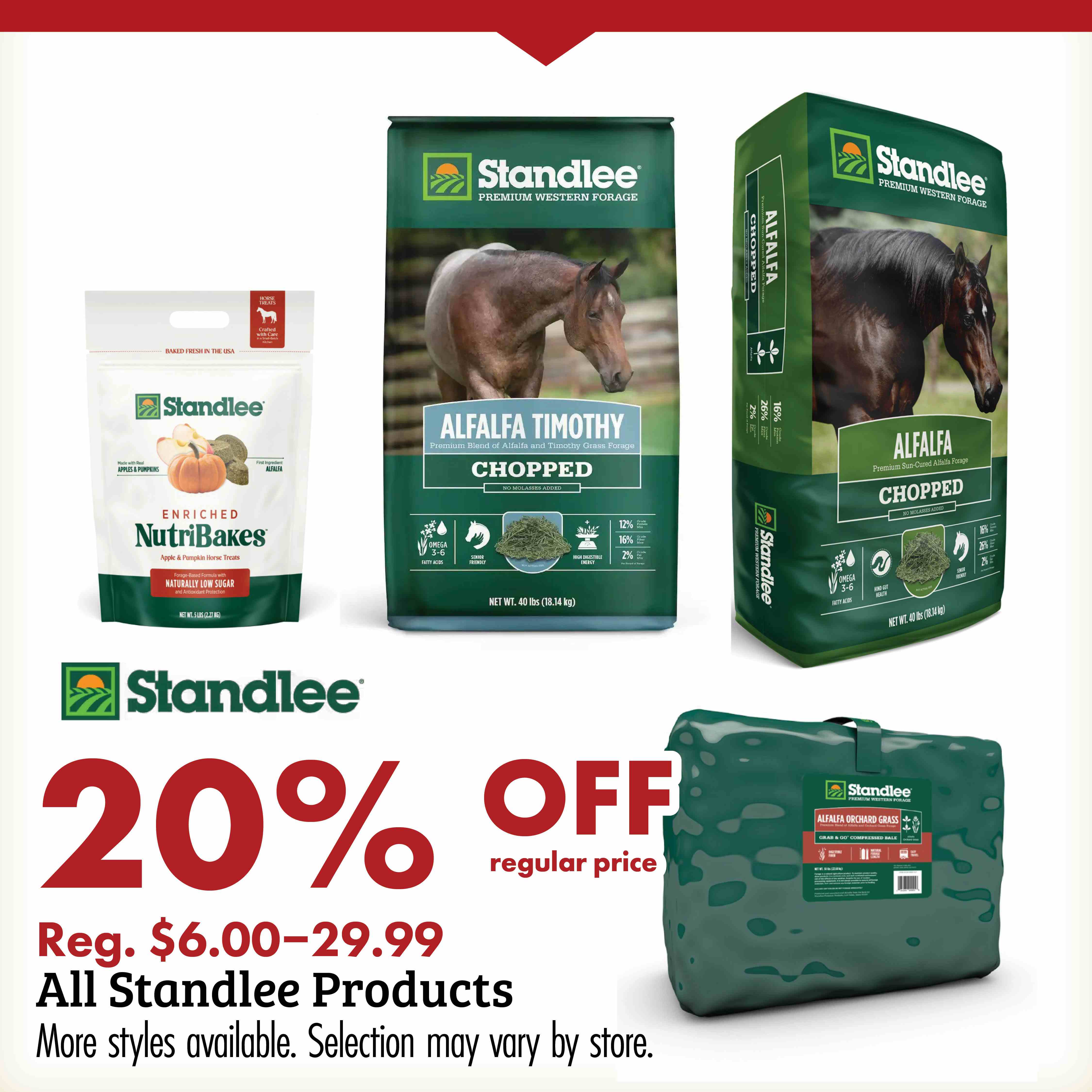 Standlee 20% OFF regular price Reg. $6.00-29.99 All Standlee Products More styles available. Selection may vary by store.