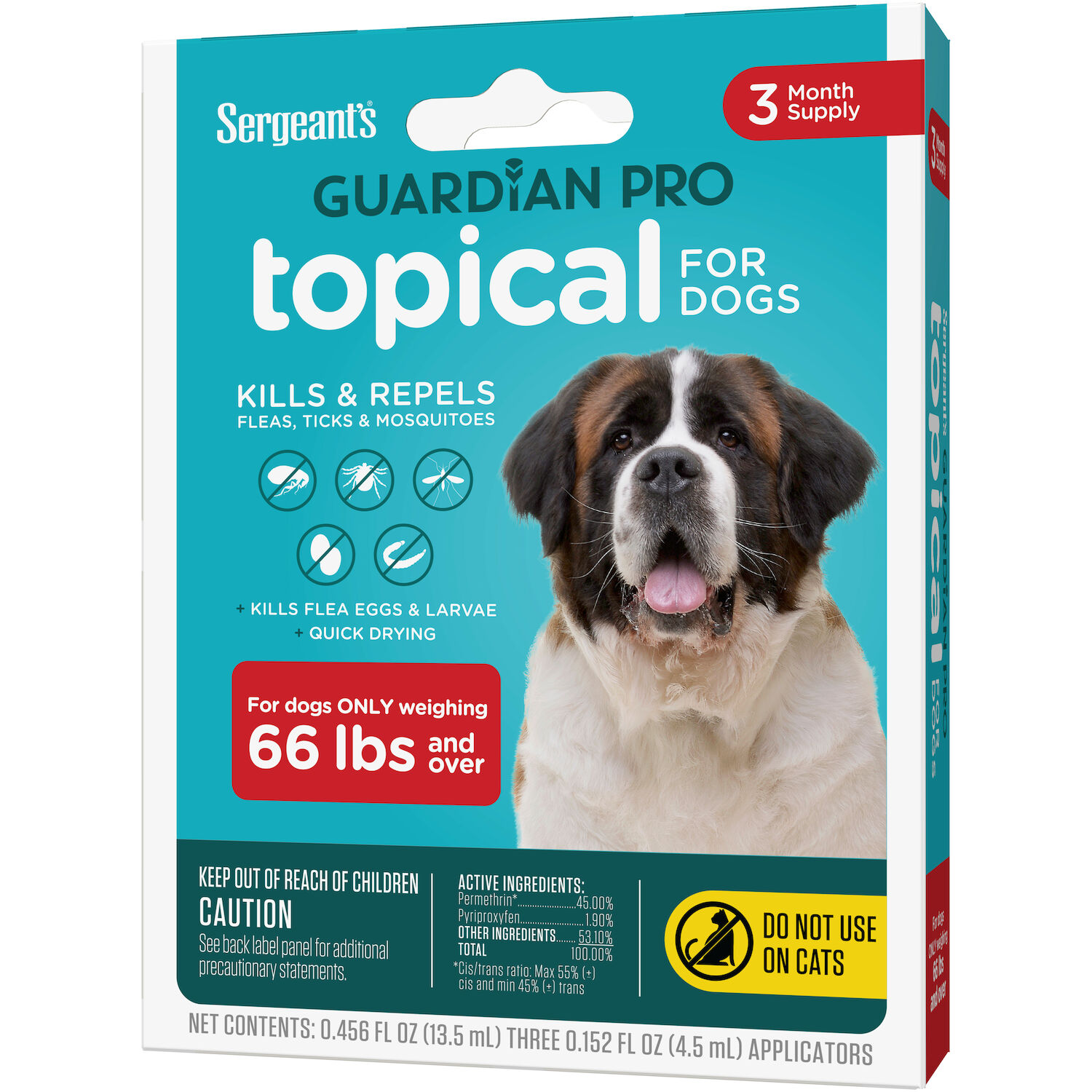 Guardian Pro Flea & Tick Topical Treatment for Dogs 66-Lbs & Up, 3-Ct