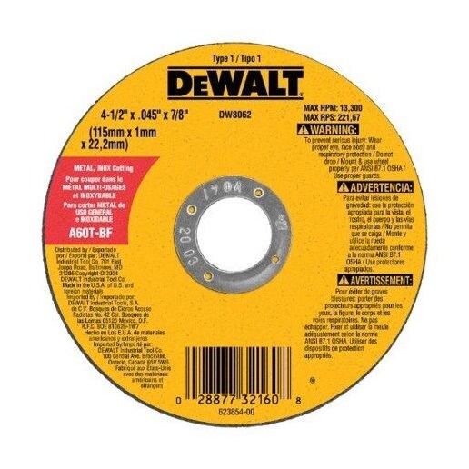 DeWALT 4-1/2-Inch Diameter by .045-Inch Thick Metal Cutting Abrasive Wheel