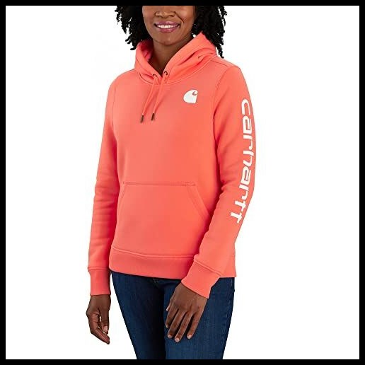 Carhartt Women's Relaxed Fit Midweight Logo Sleeve Graphic Sweatshirt in Electric Coral