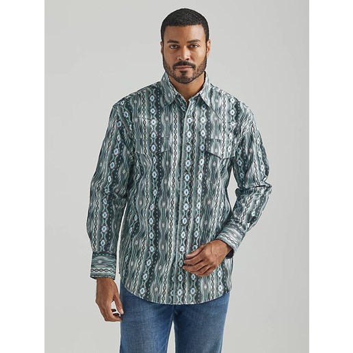 Men's Wrangler Checotah Long Sleeve Western Snap Printed Shirt in Foggy