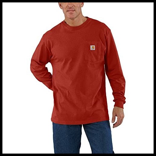 Carhartt Men's Loose Fit Heavyweight Long-Sleeve Pocket T-Shirt in Chili Pepper Heather