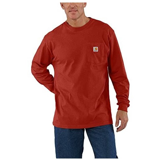 Carhartt Men's Loose Fit Heavyweight Long-Sleeve Pocket T-Shirt in Chili Pepper Heather