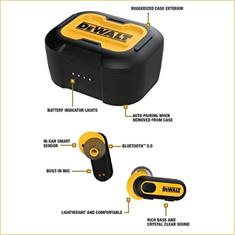 DeWALT Jobsite Pro-X1 True Wireless Bluetooth Earbuds