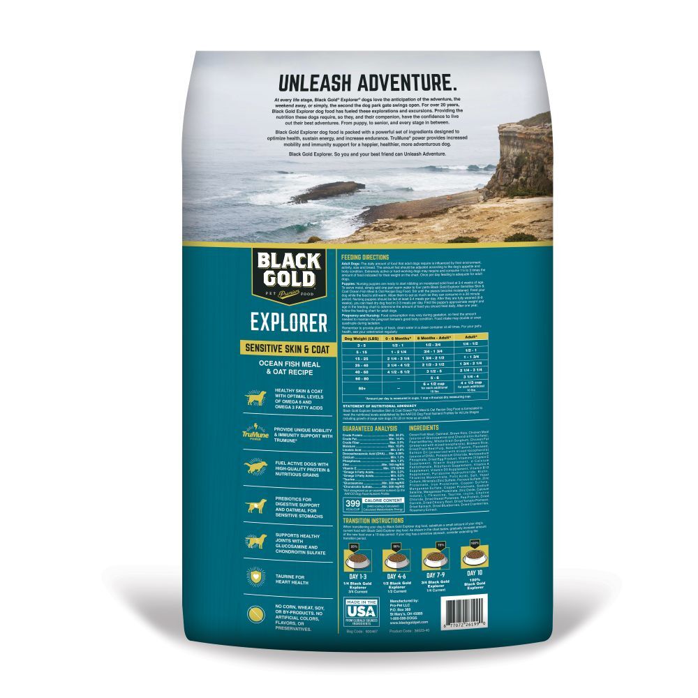 Black Gold Explorer Sensitive Skin & Coat Ocean Fish Meal & Oat Recipe Dry Dog Food, 40-Lb