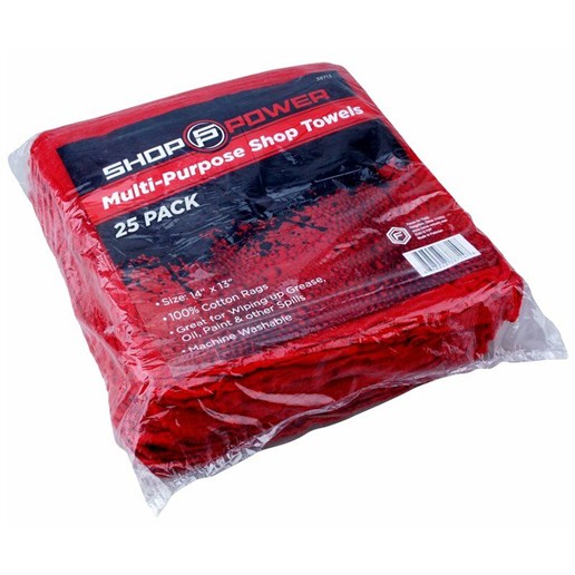 Multi-Purpose Cotton Rag Shop Towel, Red, 25-Pk