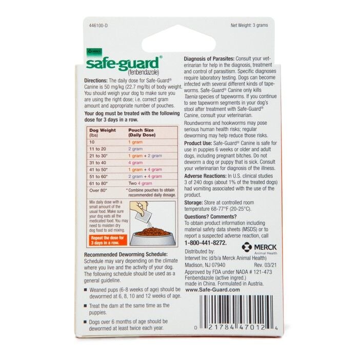 SAFE-GUARD Canine Dewormer 1-Gr for 10 Pounds, 3-Pk