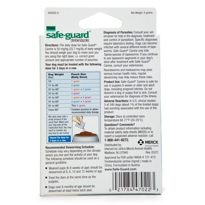 SAFE-GUARD Canine Dewormer 2-Gr for 20 Pounds, 3-Pk