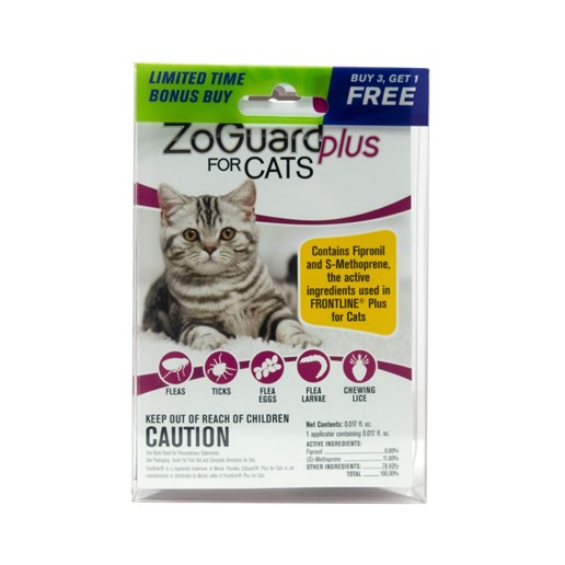 ZoGuard Plus Flea & Tick Topical Treatment for Cats 1.5-Lbs & Up, 4 Pack