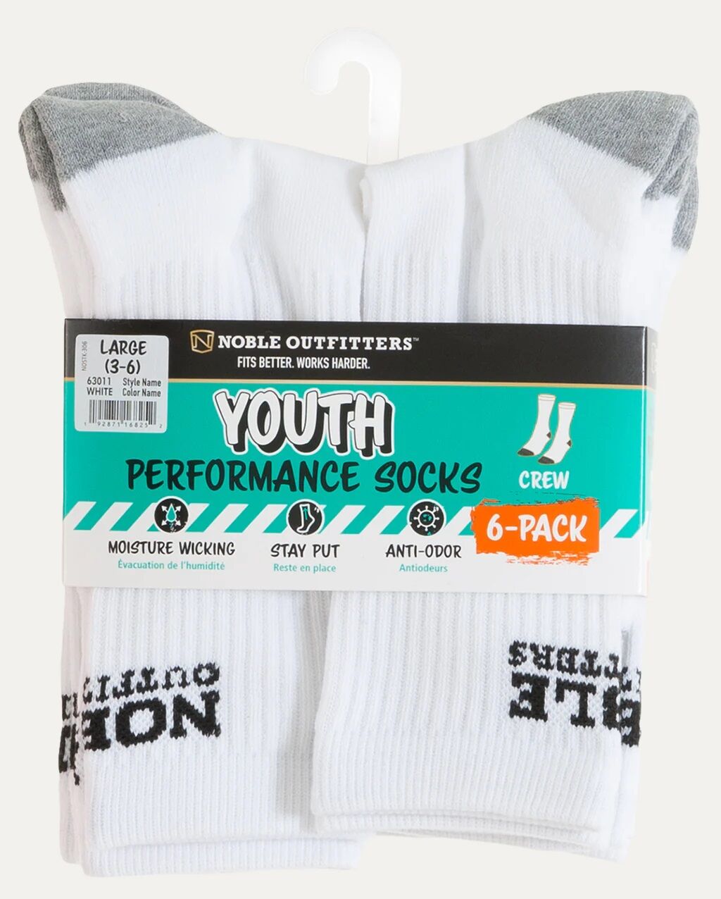 Kid's Performance Crew Socks in White, 6-Pk