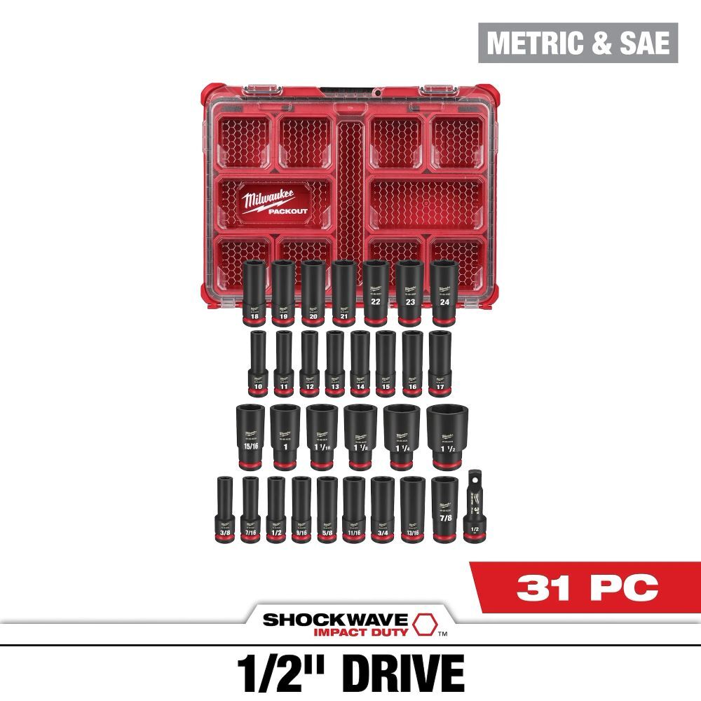 Milwaukee SHOCKWAVE Impact Duty Socket 1/2-In Drive Set with PACKOUT, 31-Pc