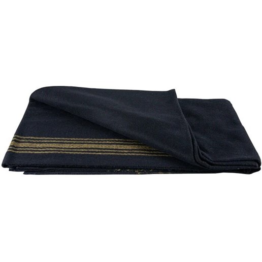 Mustard Striped Wool Blanket in Navy