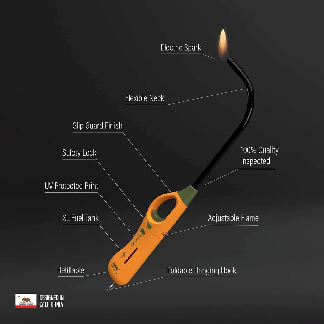 MK Lighter Outdoor Series, Windproof Flame, Extra Long Flexible Neck Utility Lighters Assortment