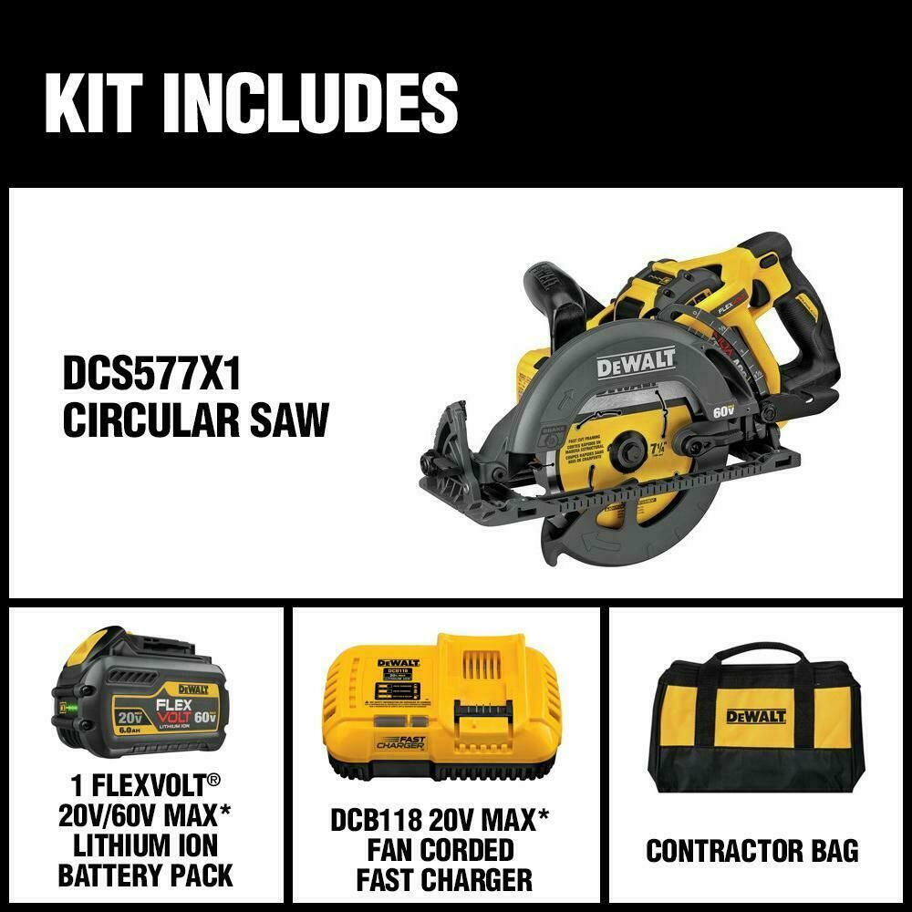DeWALT FLEXVOLT® 60V MAX* 7-1/4 in. Cordless Worm Drive Style Saw 9.0Ah Battery Kit