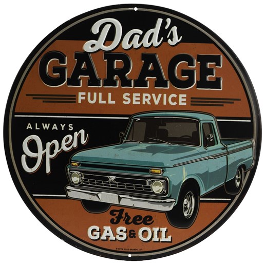 "Dad's Garage" Round Tin Sign