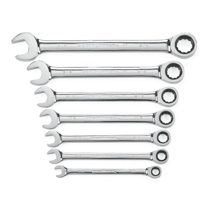 72-Tooth 12 Point Ratcheting Combination SAE Wrench Set, 7-Pc