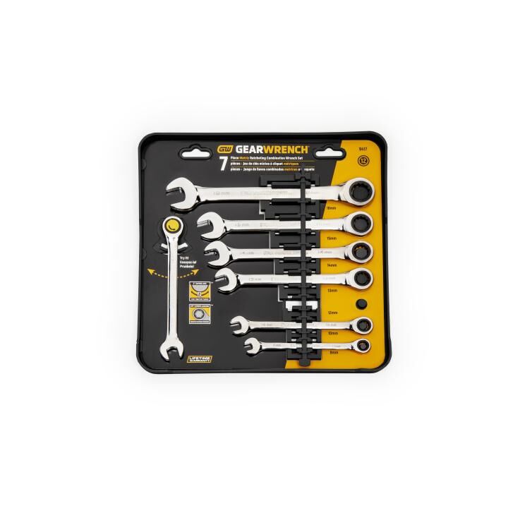 72-Tooth 12 Point Ratcheting Combination Metric Wrench Set, 7-Pc