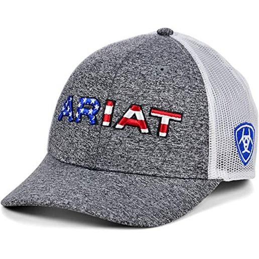 Men's Ariat American Flag Logo Script Hat in Grey