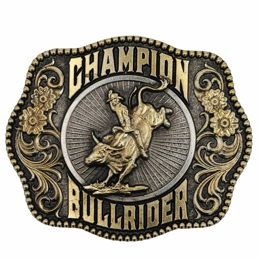 Champion Bull Rider Filigree Framed Attitude Belt Buckle