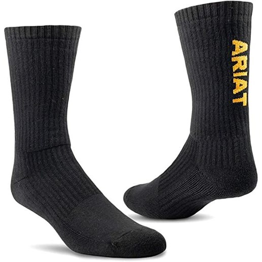 Ariat Arch Support Reinforced Heel & Toe Cotton Crew Socks in Black, 3-Pk