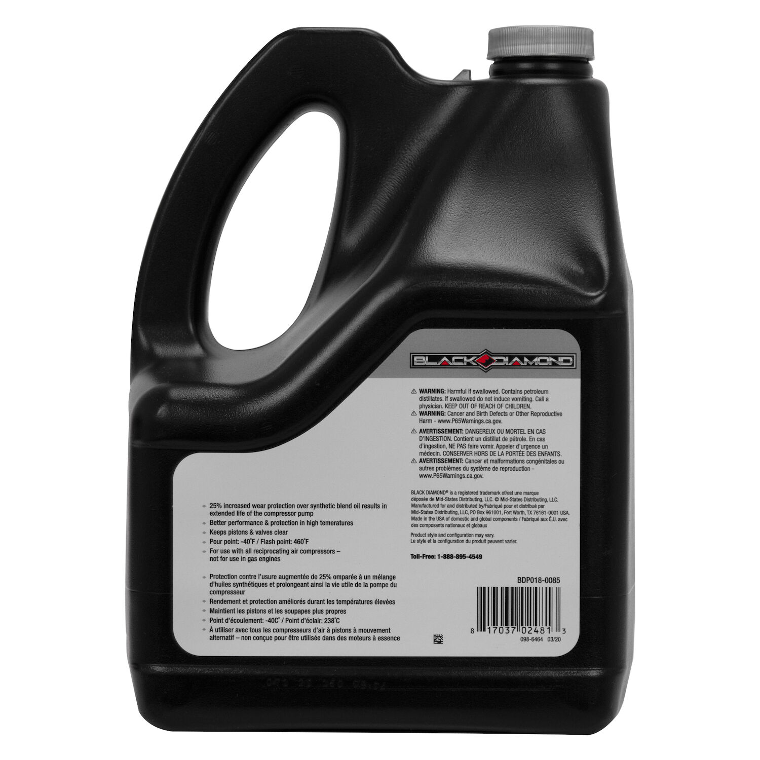 Black Diamond Full Synthetic Air Compressor Oil, 1-Gal