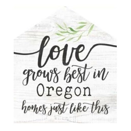 "Oregon" Decorative Wooden House-Shaped Sign in White, 5.25-In x 6-In