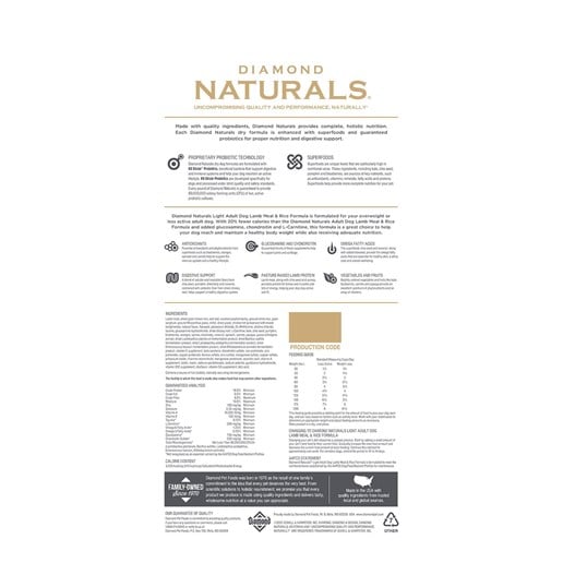 Diamond Naturals Light Lamb & Rice Adult Dry Dog Food, 30-Lb