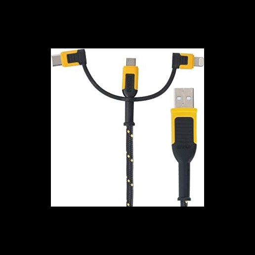 DeWALT 6-Ft Reinforced 3-in-1 Cable for Lightning, USB-C and Micro-USB