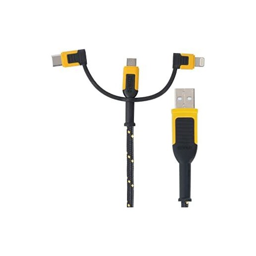 DeWALT 6-Ft Reinforced 3-in-1 Cable for Lightning, USB-C and Micro-USB
