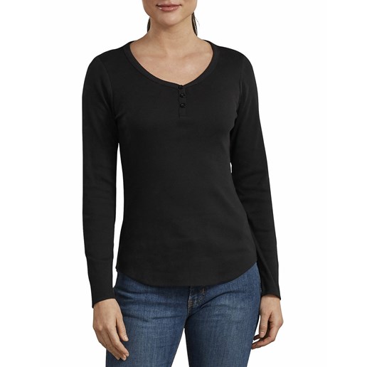Women's Dickies Long Sleeve Henley Shirt in Black