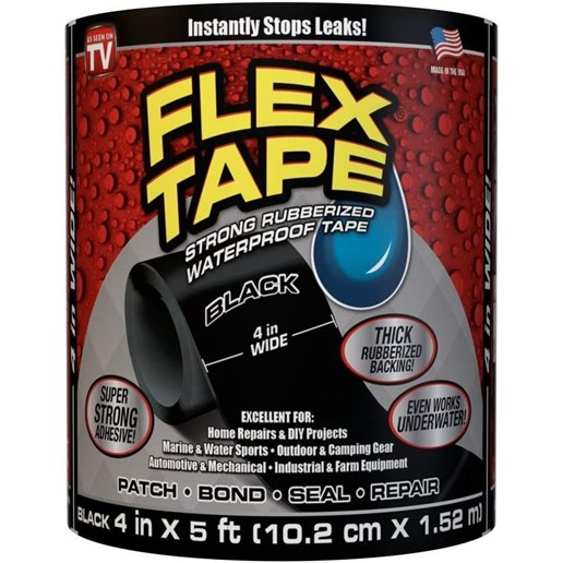 Flex Tape Rubberized Waterproof Tape, 4-In x 5-Ft Roll in Black