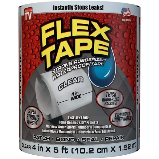 Flex Tape Rubberized Waterproof Tape, 4-In x 5-Ft Roll in Clear