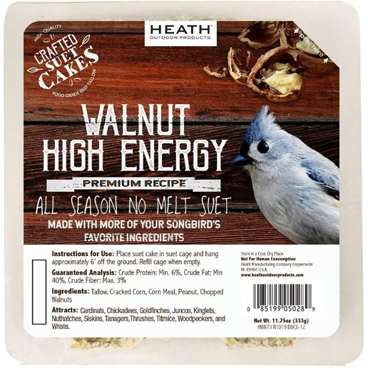 Heath Premium Walnut High Energy Suet, 11.75-Oz Cake