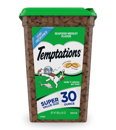 Temptations Seafood Medley Flavor Crunchy And Soft Cat Treats, 30-Oz