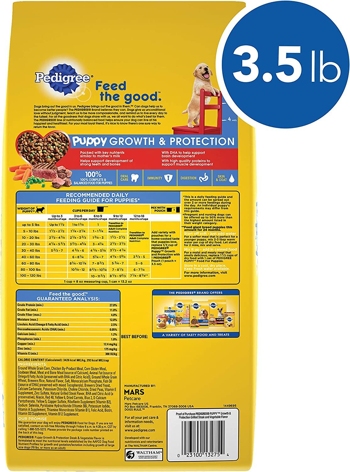 Pedigree Chicken & Vegetable Flavor Puppy Dry Dog Food, 3.5-Lb