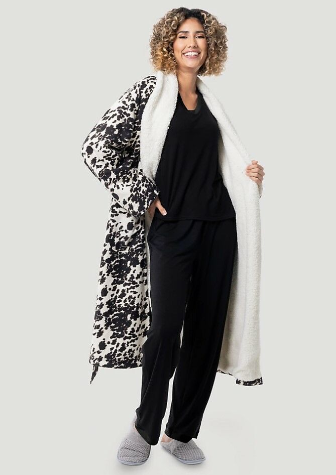 Flannel Sherpa Robe in Cow Print