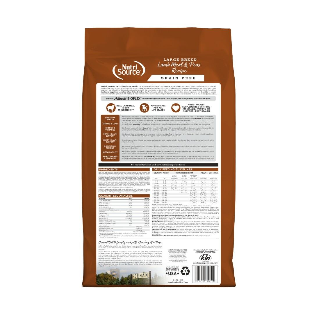 NutriSource Grain Free Large Breed Lamb & Pea All Life Stages Dry Dog Food, 26-Lb Bag 