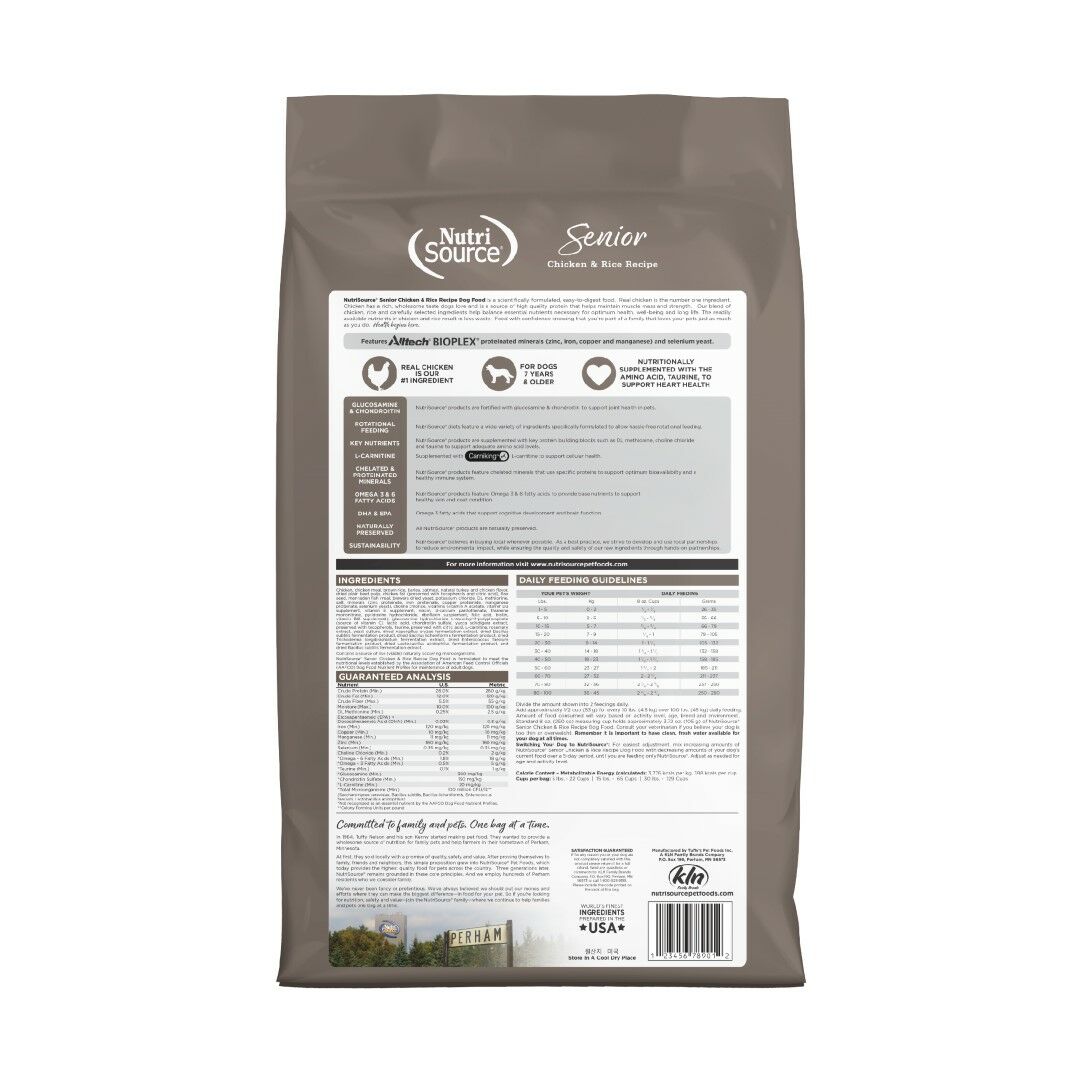 NutriSource Chicken & Rice Senior Dry Dog Food, 15-Lb Bag 
