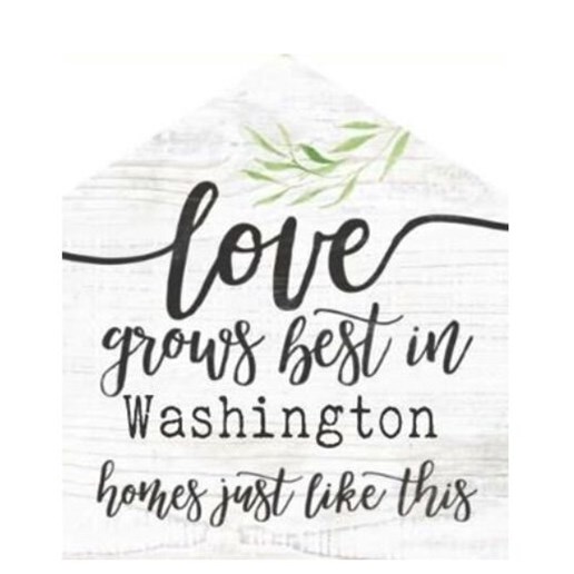 "Washington" Decorative Wooden House-Shaped Sign in White, 5.25-In x 6-In