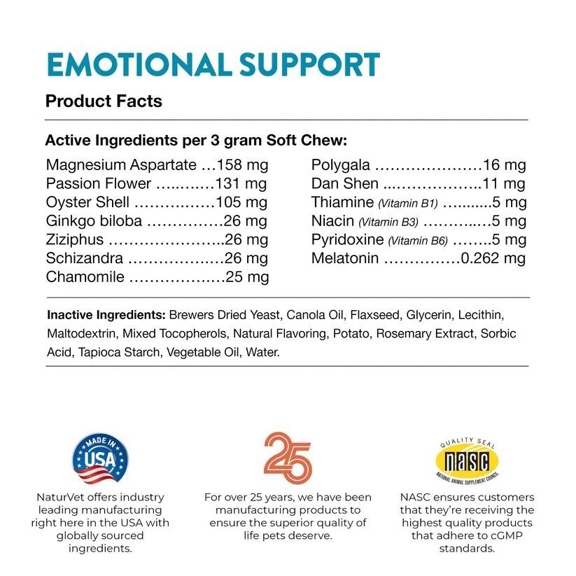 NaturVet Emotional Support Dog Calming Aid, 120-Ct