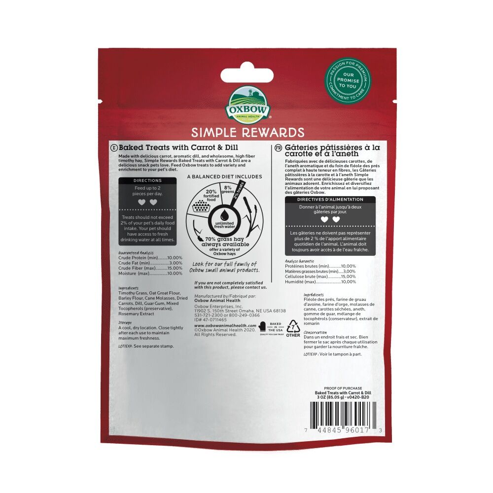 Oxbow Simple Rewards Baked Small Pet Treats With Carrot & Dill, 3-Oz