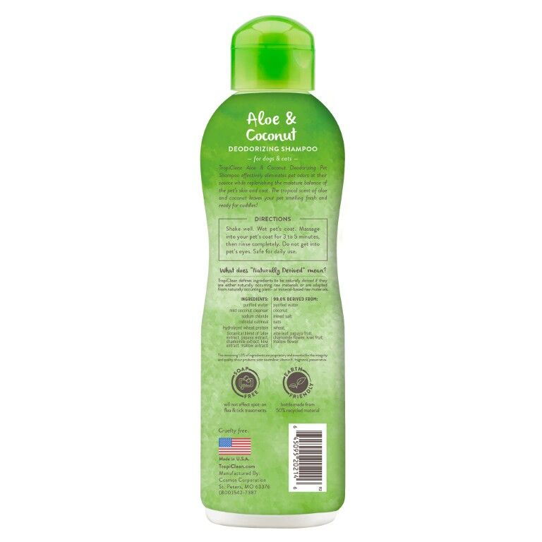 TropiClean Aloe & Coconut Deodorizing Shampoo for Pets, 20-Oz