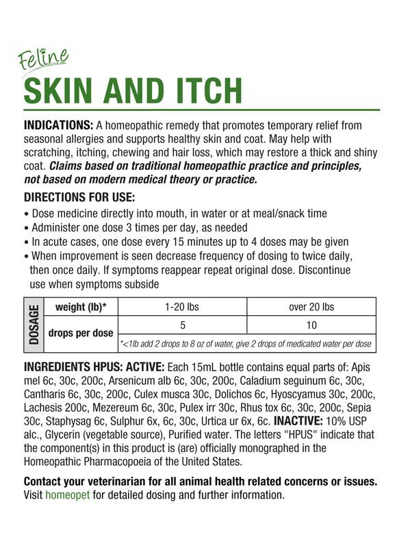 HomeoPet Feline Skin and Itch, 15-mL