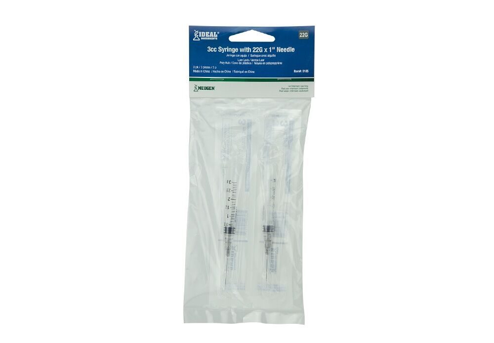 Neogen Ideal Luer Lock Disposable Syringes With Needles, 3-cc, 22G x 1-In, 3-Pk