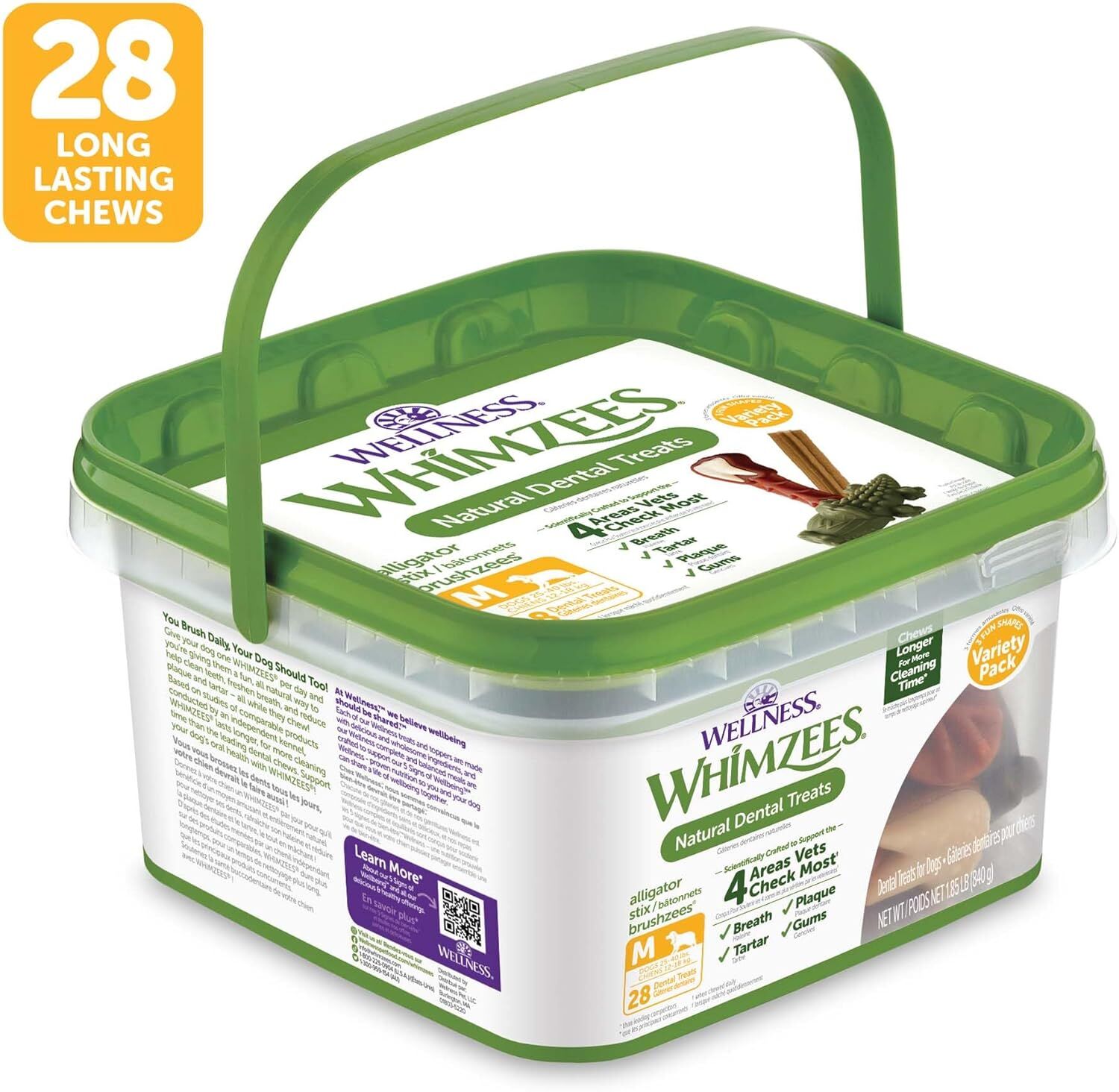 Whimzees Wellness Variety Pack Medium Dog Dental Treats, 28-Ct