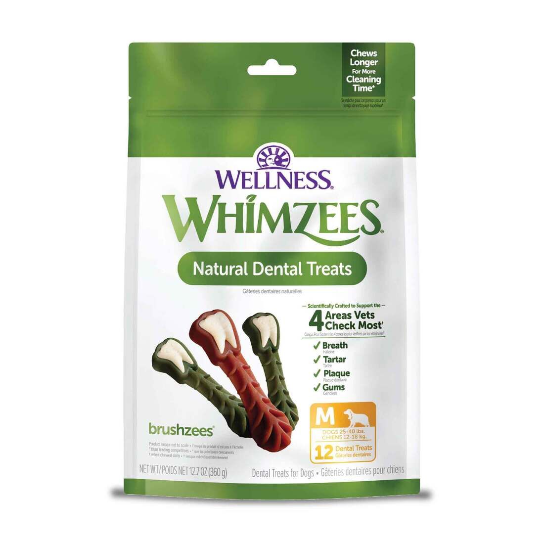 Whimzees Brushzees Medium Dog Dental Treats, 12 pk.