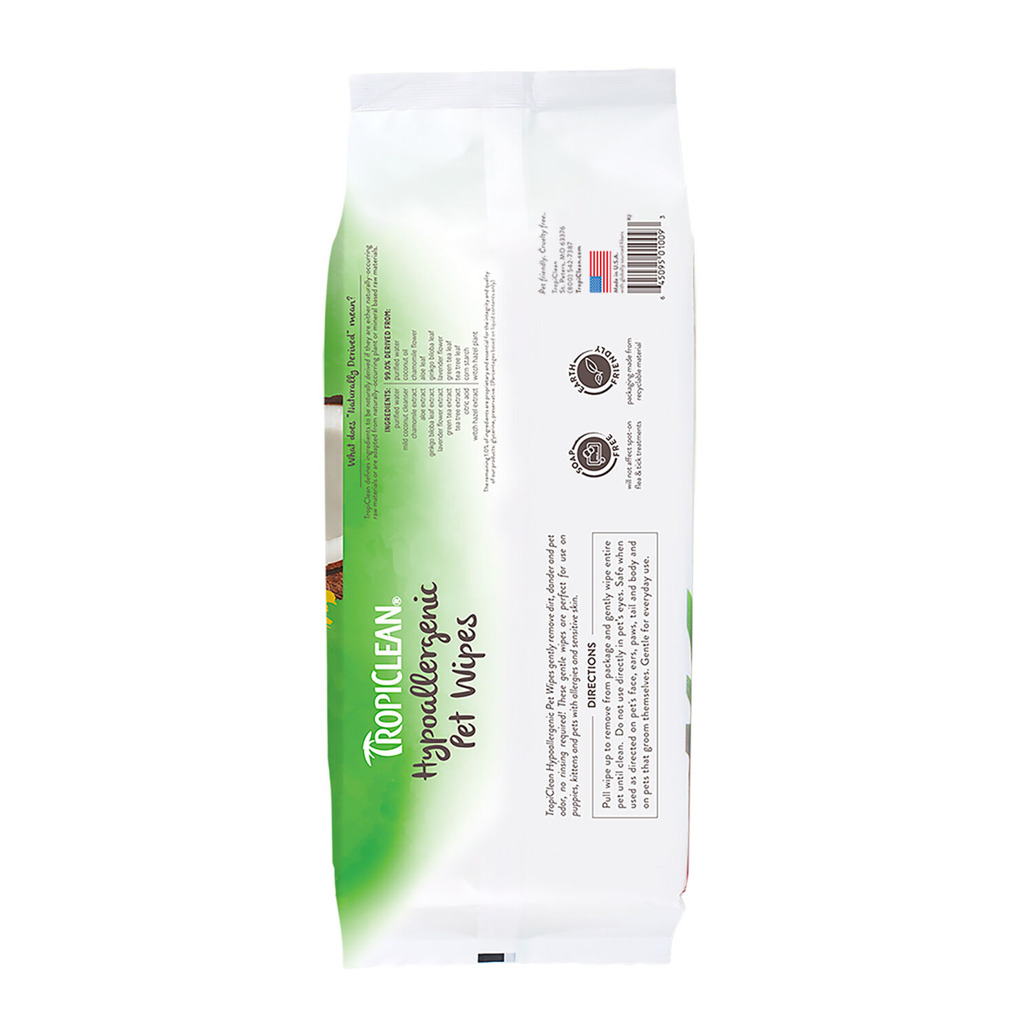 TropiClean Gentle Coconut Hypoallergenic Pet Wipes, 100-Ct