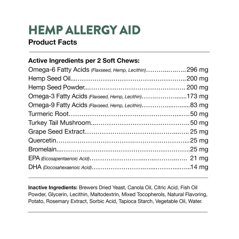 NaturVet Hemp Allergy Aid Soft Chews, 120-Ct