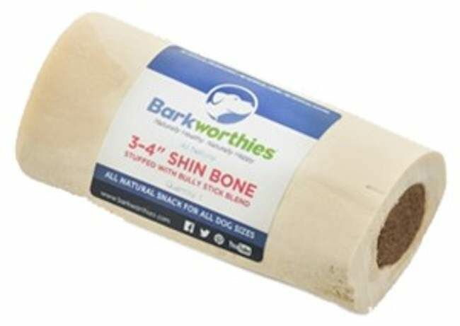 Barkworthies Shin Bone Stuffed With Bully Stick Blend Dog Treat- 3-4 in